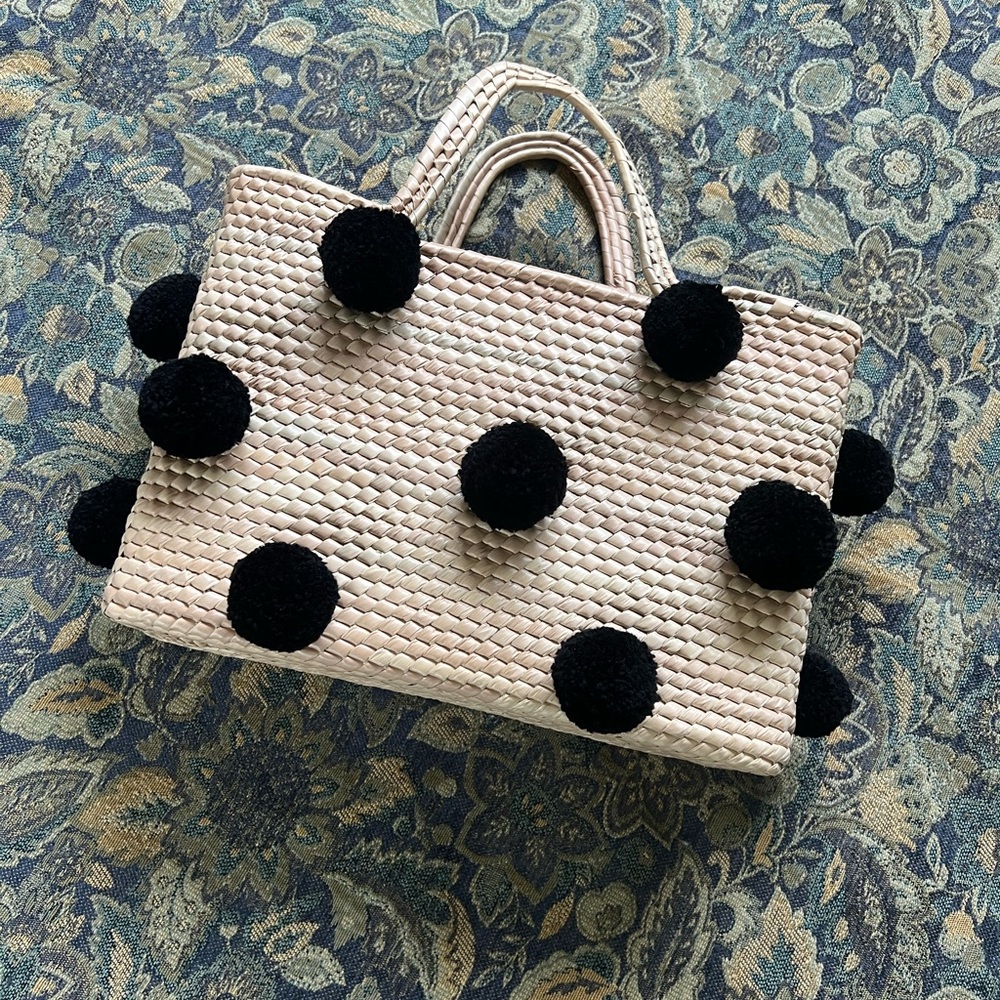 Monki Pom Pom Straw Tote Bag